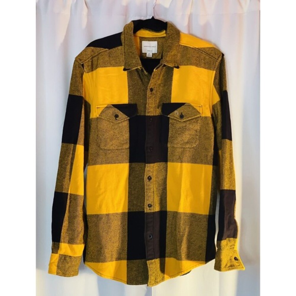 American Eagle Outfitters Shacket Plaid Shirt Jacket Black Yellow New NWT Large